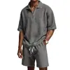 Código Europeu Transfronteiriço Verão Novo Mais Vendido Conjunto de Shorts com Zíper Manga Curta Masculino Cor Pura Casual Praia Conjunto de Roupas Masculinas