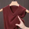 100% lã australiana, 285 gramas, colete de tricô masculino clássico quadrado com ponto trançado espesso, colete masculino com decote V