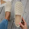 Novos Sapatos Casuais Femininos de Tricô Respirável com Solado Plano Baixo e Corte Baixo, Sapatos Loafers Cruzados com Bico Redondo Vazados Leves para Todas as Estações