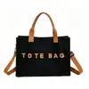 Bolso Tote de Pana con Letras para Mujer Moda Transfronteriza Versátil Gran Capacidad Bolso de Hombro Cruzado Casual para el Trabajo