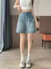 Shorts vaqueros azules rotos estilo americano para mujer 2026, nuevos shorts de verano de cintura alta rectos con borde crudo de longitud media