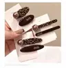 Pinza para el Cabello Color Chocolate con Estampado de Leopardo Estilo Coreano, Pinza Lateral para Flequillo Versión Coreana, Aspecto Elegante y de Alta Gama, Pasador