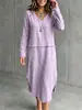 Moda Femenina Otoño 2026 Transfronteriza Europea y Americana Color Sólido Borde Deshilachado Patchwork Cuello en V Holgado Casual Vestido de Manga Larga para Mujer