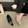 Sapatos de Moda de Bico Fino com Strass e Salto Alto para Mulheres 2026 Outono Novo Cetim Salto Fino Fivela Quadrada Strass Sapatos de Salto Único para o Trabalho