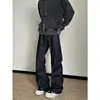 Jeans Bordados de Sarja Crua Estilo High Street Americano para Homens, Primavera e Outono Cleanfit Retro Loose Fit Calças Flare Workwear