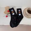 Calcetines de Peluche para Mujer, Calcetines de Media Pantorrilla Estilo Universitario con Puntos de Colores, Calcetines Lindos de Dibujos Animados Tridimensionales para Mujer, Calcetines de Dongdaemun