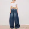 Jeans Lavados Scimitar Estilo Americano para Mujer, Invierno 2025 Nuevos Sueltos Casual Rectos Pierna Ancha Caídos Largo hasta el Suelo Modernos