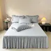 Estilo Simples Saia de Cama de Algodão Tecida com Cor Hibisco Peça Única Universal para Quatro Estações Saia de Cama de Cor Sólida Capa de Cama Antiderrapante Esconde Imperfeições Conjunto de Três Peças