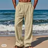 2025 Novos Calças Casuais de Verão Havaianas Masculinas Bolso Cordão Cintura Elástica Liso Confortável Respirável
