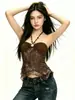 2967 # Nuevo estilo de verano estilo chica popular top sin mangas con cuello halter de retazos irregulares para mujer, corte ajustado con copas incorporadas