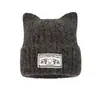 Bonito Gorro de Lana Pequeño que Muestra la Cara, Protección Cálida para las Orejas, Gorro de Punto, Gorro para el Frío, Parche de Orejas de Gato, Gorro de Punto de Color Sólido, Gorro de Otoño e Invierno