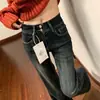 Calça Flare Azul-acinzentado Estilo Retrô Americano para Mulheres, Nova Coleção Outono e Inverno 2025 Cintura Alta Slim Fit Elástica Comprimento Total Flare
