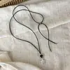 Colar com pingente de pentagrama colorido com corrente de puxar de cordão encerado, toque de luxo leve e de alta qualidade, corrente para moletom de outono e inverno, acessório de corrente longa para suéter