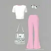 Versão Coreana 2026 180g seda de leite nova amigável à pele respirável absorvente de suor conjunto de calça pantalona estampada de manga curta hip-hop para meninas