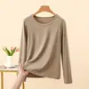 Camiseta Camada Base Térmica Gola Redonda Nano Fleece para Mulheres Manga Longa Slim Fit Roupa Íntima Versátil Roupa de Outono Top