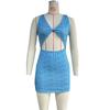 Vestido Sexy de Mujer Amazon con Cuello en V Corto Estampado Rayado Texturizado Bodycon con Tirantes Su2423 Sin Mangas