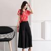 Conjunto de Calça Wide Leg Fashion com Leite de Mamão Verão Novo Estilo Coreano Emagrecedor Elegante Manga Curta Chiffon Duas Peças Fashionável Feminino