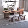 Novo Conjunto de Mesa de Chá e Cadeiras Estilo Chinês Madeira Maciça Mesa de Chá Zen Simples Kung Fu Conjunto Integrado para Preparo de Chá Móveis de Madeira Maciça