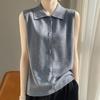 Nova Blusa de Base Versátil Sem Mangas para Primavera e Outono, Roupa Íntima com Gola Polo sobreposta, Colete de Lã Tricotado para Mulheres
