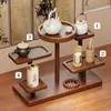 Estante de exhibición estilo chino retro para tazas de té y teteras, estante de madera maciza para tazas de escritorio, estante de exhibición de varias capas para sala de té