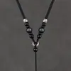 Colar com Cordão para Pendente de Pescoço em Madeira Ébano Vintage Corda para Pingente com Cordão Grosso para Homens Pingente de Jade Guanyin