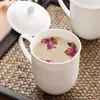 Taza de porcelana de hueso blanca pura, adecuada para uso doméstico, con tapa para beber agua, y también para té en la oficina; taza de cerámica con asa y tapa