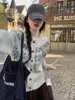 Cárdigan jacquard estilo preppy Fair Isle para mujer, suéter de punto casual para otoño e invierno, chaqueta suéter elegante, adecuada para usar en capas