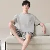 Pijama de Algodón 100% para Hombre de Verano, Conjunto Casual de Shorts y Manga Corta de Verano, Cómodo y Transpirable, Algodón Puro, Tallas Grandes Ropa de Casa