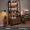 Estantería de pie, estantería de varios niveles, gabinete de almacenamiento junto al escritorio de computadora en la sala de juegos, estante de exhibición con forma de escalera de hierro