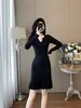 Elegante vestido de punto estilo coreano para mujer, otoño e invierno, corte ajustado, que se ciñe a la cadera, capa base, suéter, falda de cola de pez