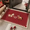 2026 Año Nuevo Año del Caballo Felpudo Rojo para Puerta de Baño Alfombrilla de Baño Absorbente Antideslizante Alfombra para Baño del Hogar