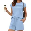 Verão 2026 Novo Amazon Comércio Exterior Transfronteiriço Moda Europeia e Americana Conjunto Casual Listrado de Top e Shorts Cor Sólida para Mulheres