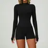 Traje de fitness de manga larga y shorts con sensación de segunda piel para mujer, secado rápido de alta elasticidad para deportes de carrera al aire libre de alta intensidad, ropa de yoga 6116