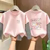 Camiseta de Manga Larga para Niña, Camiseta Básica de Algodón Puro para Niños, Nuevo Estilo Otoño 2026, Top de Retazos Rayados Estampado para Niñas