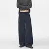 Pantalones casuales rectos holgados con bordado de espada único para hombre, estilo de alta costura moderno, color liso, estilo workwear, de pierna ancha