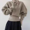Estilo Nuevo de Primavera Suelto Casual Versátil Manga Larga Tejido Suave Cómodo Suéter de Cachemira Ceñidor de Cintura Adelgazante Top para Mujer