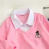 Conjunto bordado de dos piezas de punto gofrado para niña de comercio exterior con pantalones vaqueros, conjunto de dos piezas, suministro directo de fábrica, venta al por mayor