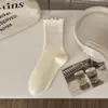 Meias de Bolinhas com Babados Estilo Coreano para Mulheres, Meias Tendência de Cano Médio, Meias de Cor Sólida Estilo Ballet Japonês para Primavera/Verão, Estilo Doce