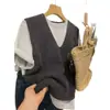 Chaleco Tejido de Lana 100% Nuevo Estilo Coreano con Cuello en V para Mujer Otoño e Invierno Chaleco Exterior de Cachemira Chaleco sin Mangas Top para Superponer