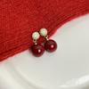 Aretes de Perla Roja para Mujer, Diseño Nicho, Estilo Retro Hong Kong, Aguja de Plata 925, Alta Gama, Lujo Ligero, Exquisitos Aretes