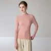 Suéter de cachemira acanalado de cuello alto medio, simple y elegante, para mujer, color liso, corte ajustado, suave, de manga larga, capa base de lana