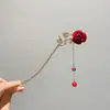 Pinza de pelo de rosa estilo chino elegante para Otoño e Invierno, palillos con borla exquisita estilo antiguo, tocado nupcial Hanfu retro de alta calidad