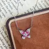 2026 Nuevo Modelo Exquisito Collar de Mariposa con Diamantes Degradados Rosa y Blanco, Cadena de Clavícula de Mariposa de Moda Completamente Diamantada al por Mayor
