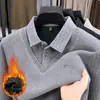 Suéter Grueso de Forro Polar para Invierno, Falso Dos Piezas con Cuello para Papás de Mediana Edad, Camisa Polo Base Tejida Ropa para Hombre