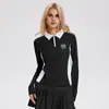 Amazon Transfronteiriço Novas Roupas de Tênis Femininas Outono e Inverno Gola Lapela Manga Longa Secagem Rápida Tops Slim Yoga Esportes Camisas Polo