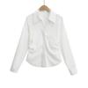 25 Verano Nuevo Estilo Encaje Empalmado Cintura Pellizcada Manga Larga Camisa de un Solo Botón Estilo Coreano Corte Slim Falso Dos Piezas