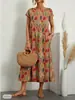 Vestido de Verano de Moda Europea y Americana Nuevo para Mujer 2025, de Comercio Exterior Transfronterizo, Holgado, con Mangas Murciélago, Cuello Redondo y Estampado