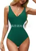 Traje de baño de una pieza para mujer, popular transfronterizo de AliExpress Amazon, europeo y americano, multicolor, cuello en V, visualmente adelgazante, cintura entallada, espalda descubierta.