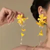 Brilho de FériasBrincos de Franja com Flores Amarelas Estilo Fada Primavera e Verão Estilo Férias na Praia Brincos Grandes Exagerados