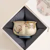 Taza de Té Cultural y Creativa Cielo Volador de Dunhuang Cerámica Azul y Blanca Rojo Flint Taza de Maestro Taza con Borde de Flor Taza de Té Taza de Cata de Té Taza de Fortuna y Longevidad
